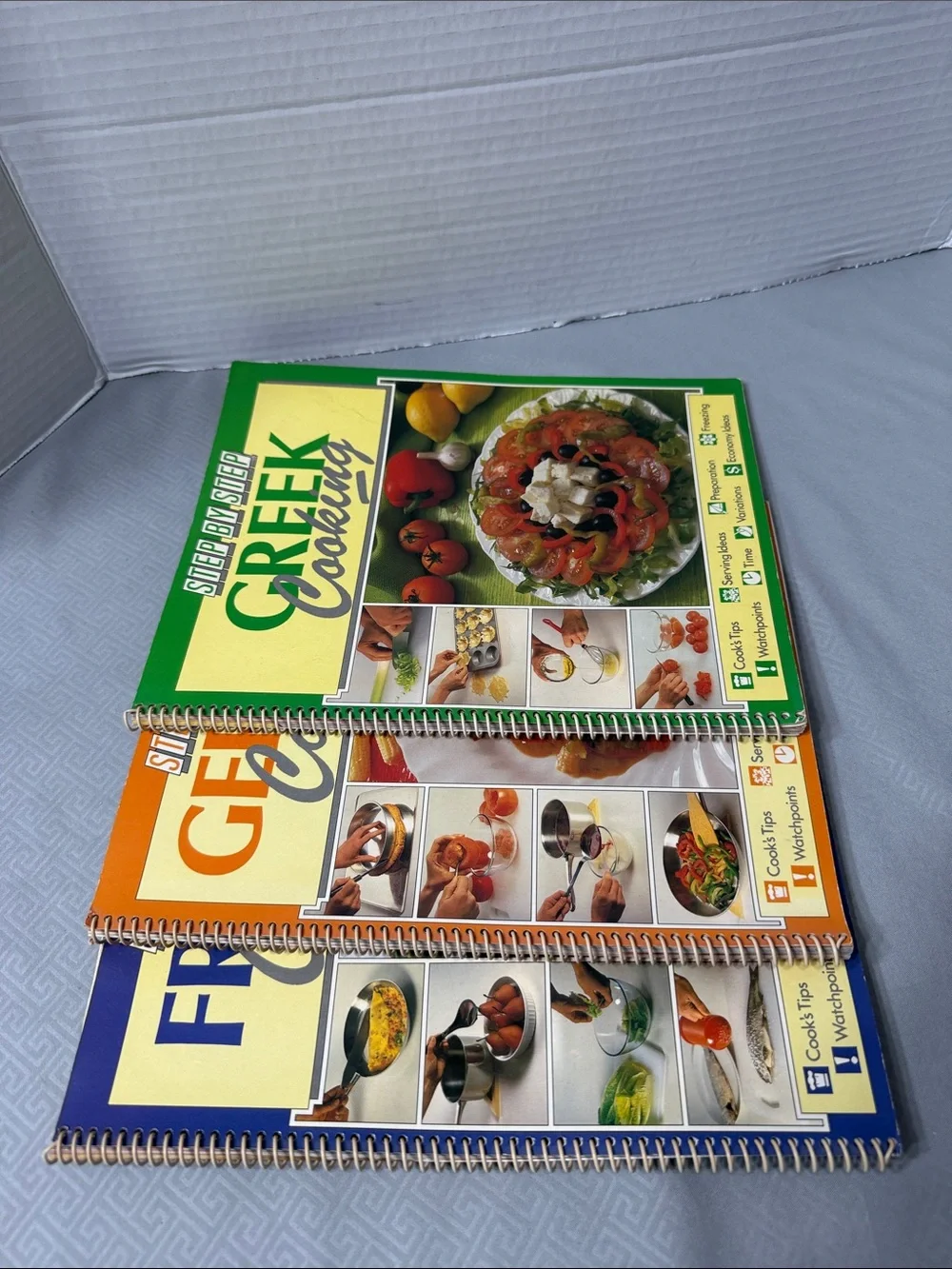 Vtg Step by Step French German Greek Cooking Cookbook Lot of 3 Printed in Spain